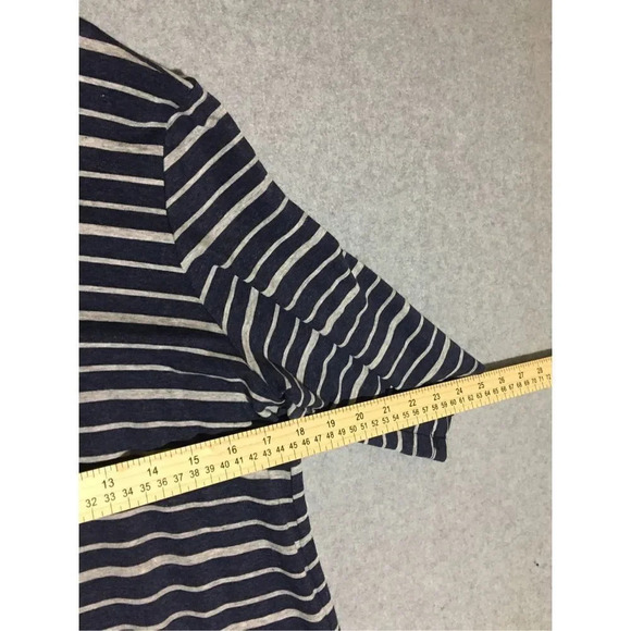 Womens Eileen Fisher Dress Size Medium Navy Grey Striped Half Sleeve Made in USA - Picture 2 of 3